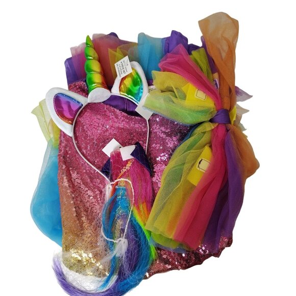 Girls L 10/12 Rainbow Unicorn Dress With Wings Halloween Costume - Picture 5 of 8